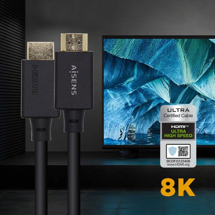 Aisens Cable HDMI V2.1 Ultra Alta Velocidad 8K@60Hz 48Gbps 0.5m Negro